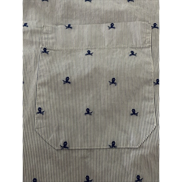 Southern Tide Men's Trim Fit Cotton Blue Striped Large Octopus Short Sleeve Shir - Picture 6 of 8